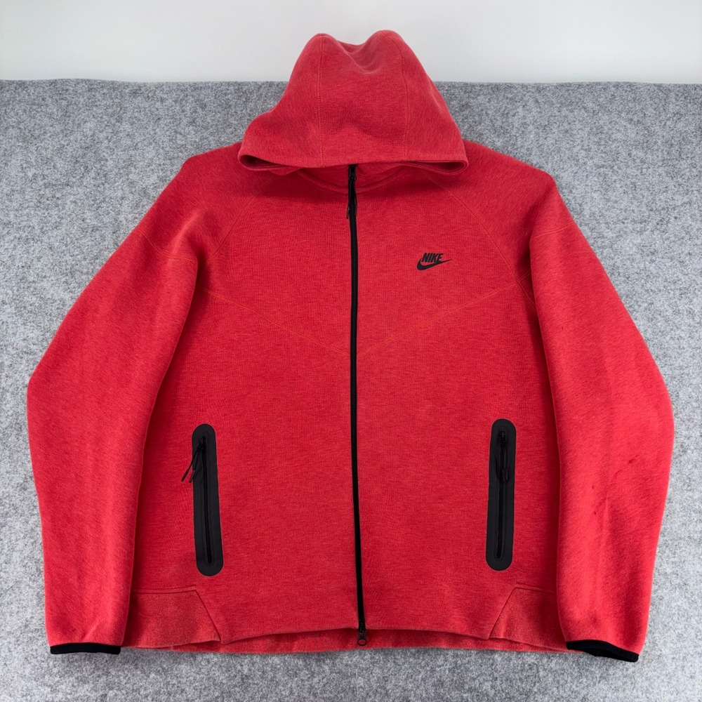 Nike Tech Fleece Full Zip Hoodie Mens XL Red Heathered Jacket 928483-677